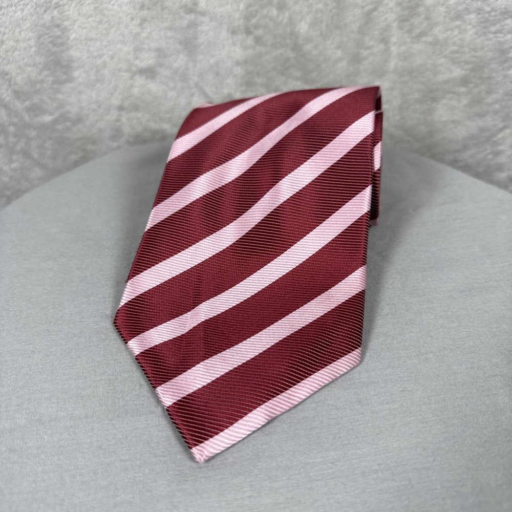 Ermenegildo Zegna Men's Tie Maroon/ Pink Silk Striped Luxury Necktie